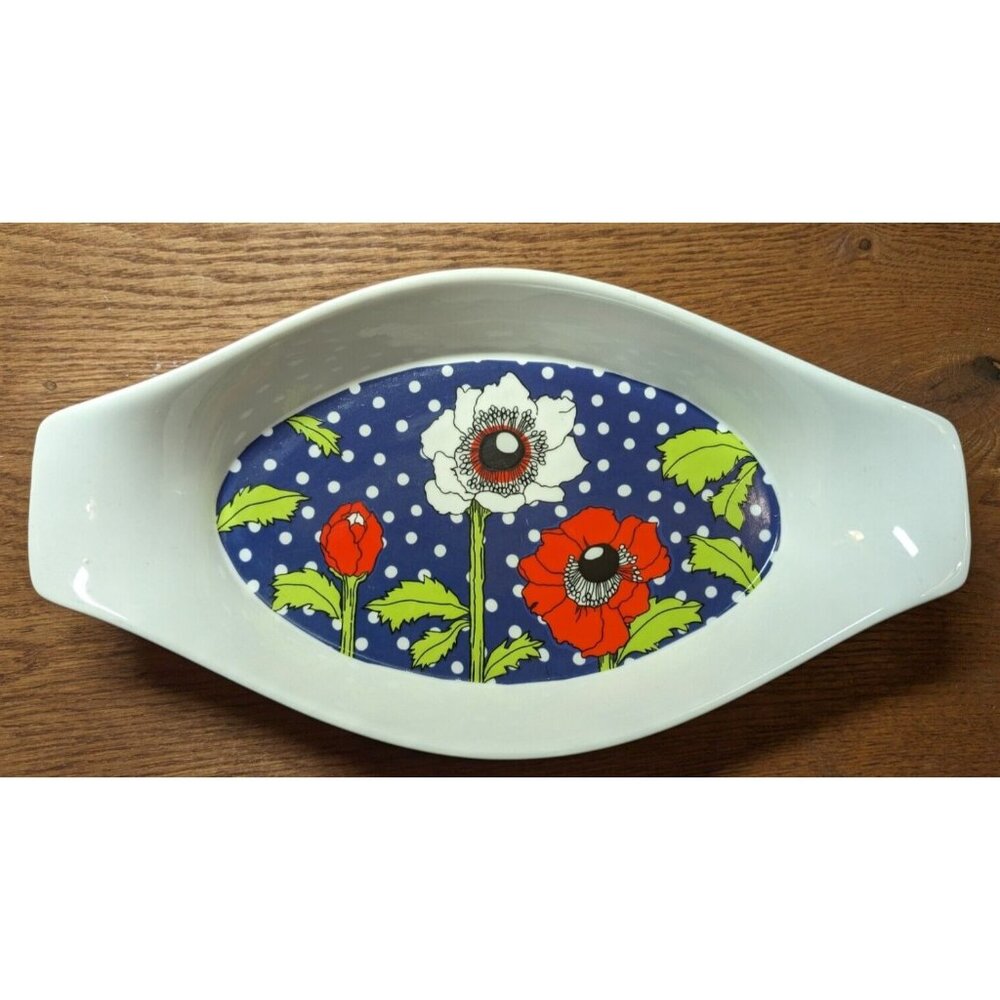 Vtg. George Briard Mid Century Floral Ceramic Serving Dish Poppy Design